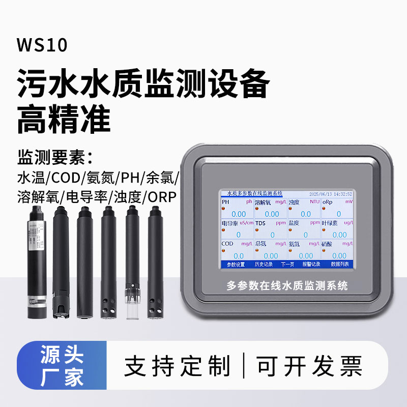 污水水質(zhì)監(jiān)測參數(shù)（水溫、COD、氨氮、ph、余氯、溶解氧、電導率、濁度、orp）